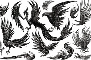 big surging phoenix minimalist with shaded greyscale with long detailed tail with flames tattoo idea