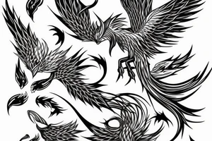 big surging phoenix minimalist with shaded greyscale with long detailed tail with flames tattoo idea