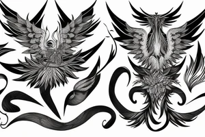 big surging phoenix minimalist with shaded greyscale with long detailed tail with flames tattoo idea