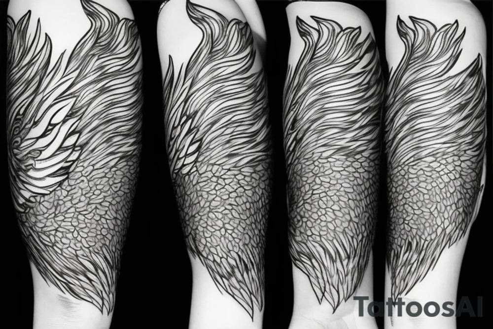 big surging phoenix minimalist with shaded greyscale with long detailed tail with flames tattoo idea