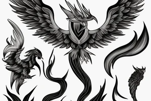 big surging phoenix minimalist with shaded greyscale with long detailed tail with flames tattoo idea