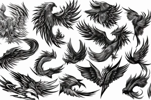 big surging phoenix minimalist with shaded greyscale with long detailed tail with flames tattoo idea