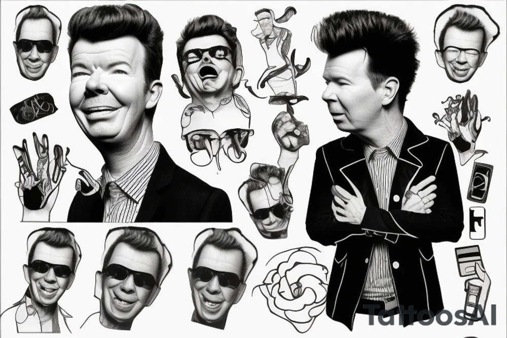 Rick Astley in his coat from the "Never gonna give you up" tattoo idea