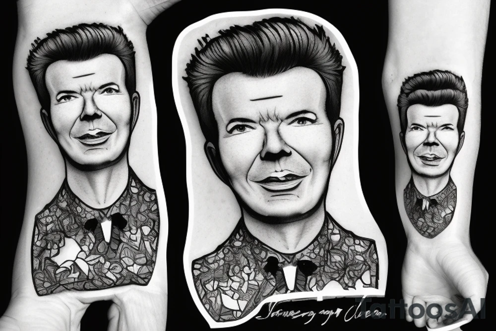 Rick Astley in his coat from the "Never gonna give you up" tattoo idea