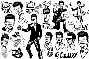 Outline of Rick Astley dancing from the videoclip "Never gonna give you up" tattoo idea