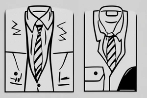 a minimalist, abstract sticker of a white business shirt. The shirt should be stylized in black and white, with a clean and simple outline. tattoo idea