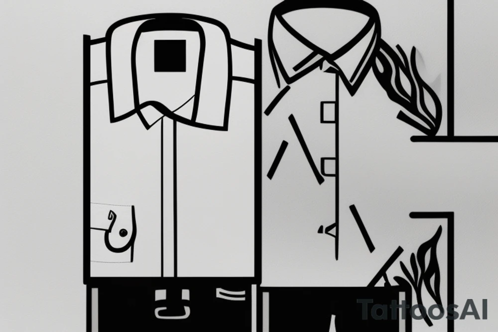 a minimalist, abstract sticker of a white business shirt. The shirt should be stylized in black and white, with a clean and simple outline. tattoo idea