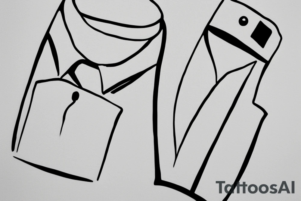 a minimalist, abstract sticker of a white business shirt. The shirt should be stylized in black and white, with a clean and simple outline. tattoo idea