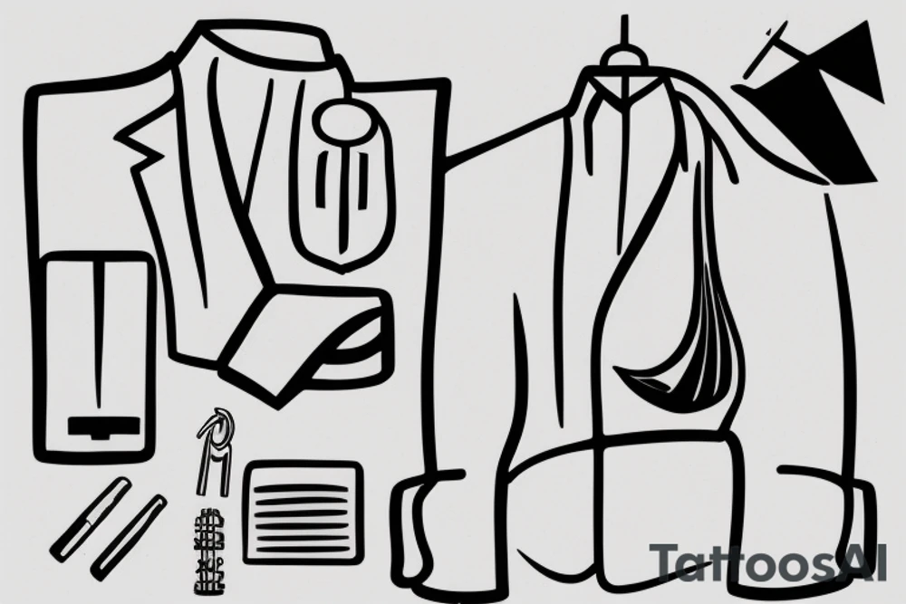 a minimalist, abstract sticker of a white business shirt. The shirt should be stylized in black and white, with a clean and simple outline. tattoo idea