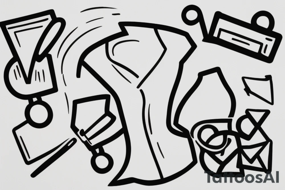 a minimalist, abstract sticker of a white business shirt. The shirt should be stylized in black and white, with a clean and simple outline. tattoo idea