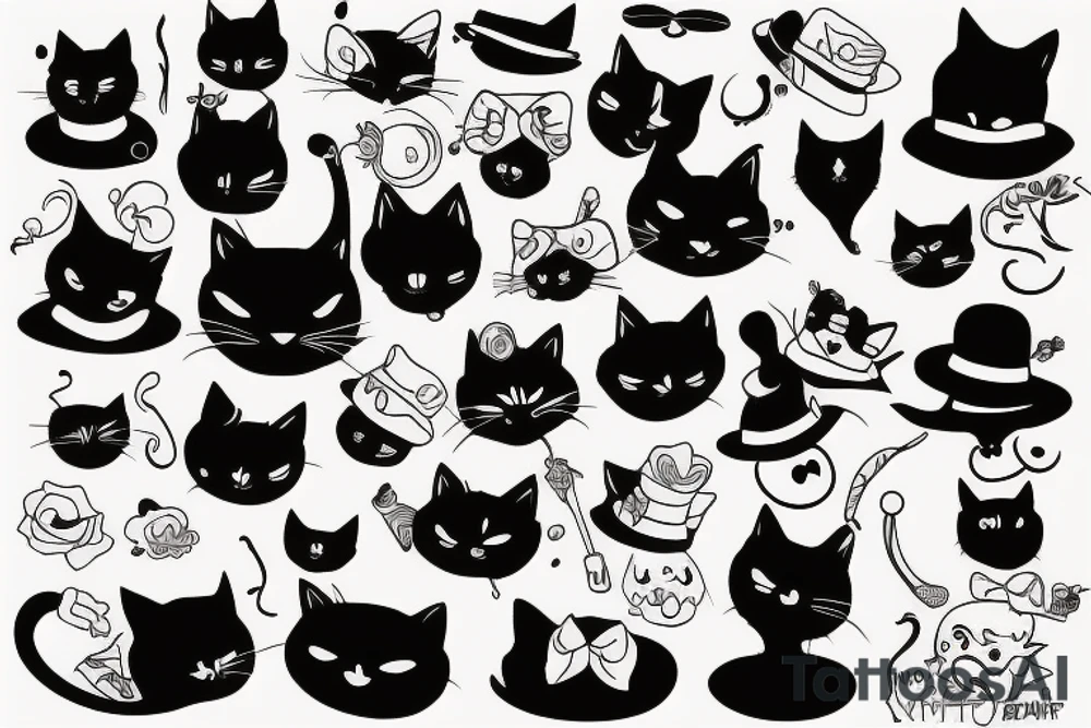 Black cat with a funny hat tattoo idea