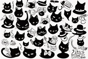 Black cat with a funny hat tattoo idea