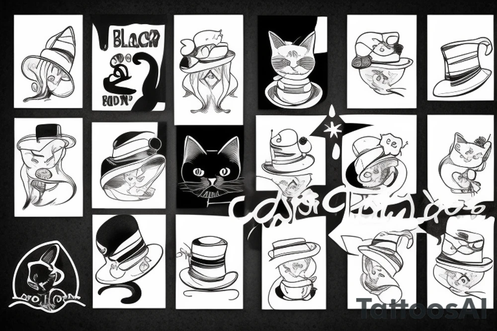 Black cat with a funny hat tattoo idea