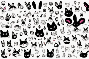 Set of cartoon cat, dog, rabbit, frog and other cute animals tattoo idea
