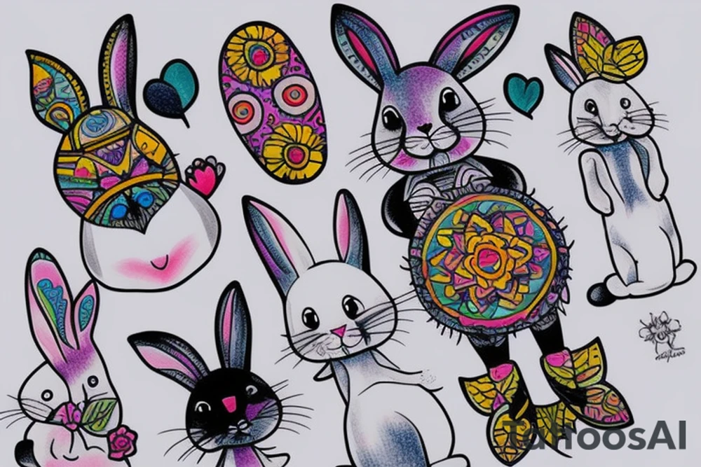 Cute rabbit colourful tattoo idea