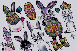 Cute rabbit colourful tattoo idea