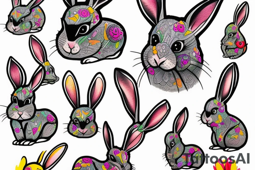 Cute rabbit colourful tattoo idea