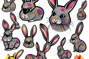 Cute rabbit colourful tattoo idea