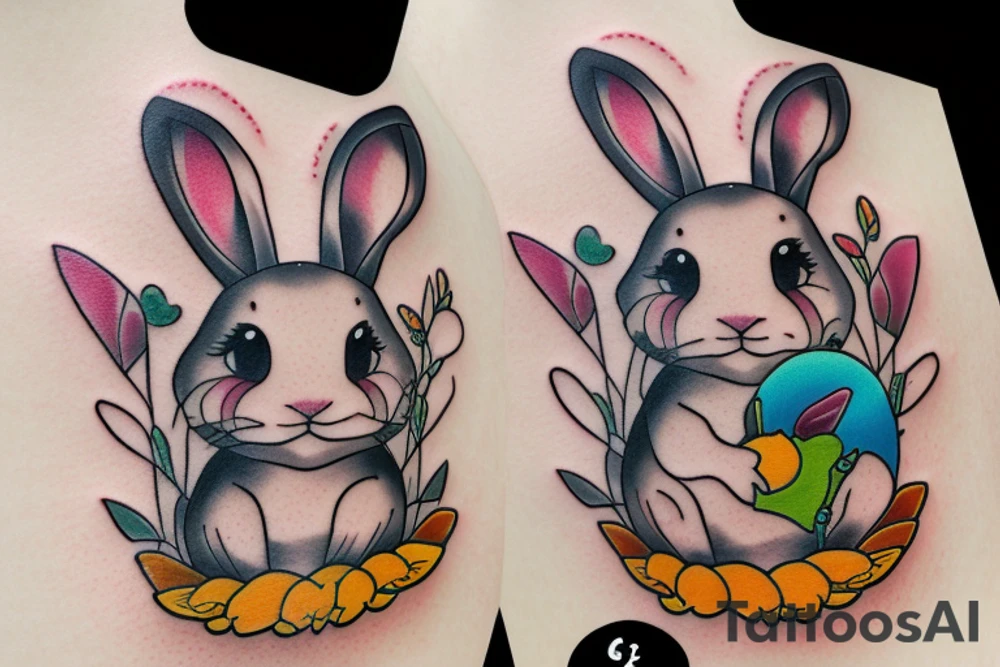 Cute rabbit colourful tattoo idea