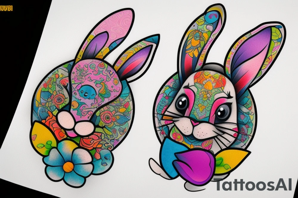 Cute rabbit colourful tattoo idea