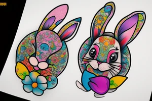 Cute rabbit colourful tattoo idea