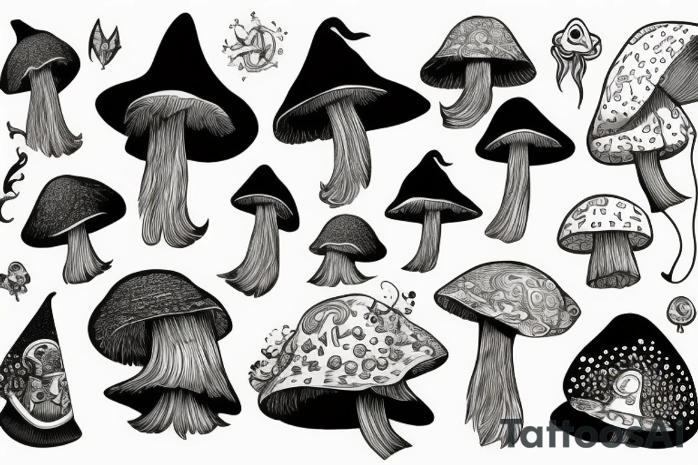 Witch in a mushroom hat tattoo idea