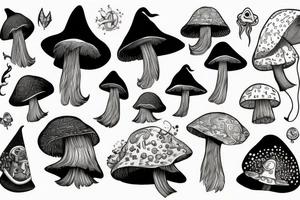 Witch in a mushroom hat tattoo idea