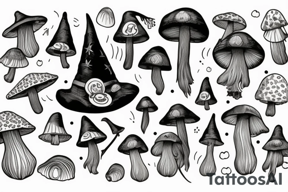 Witch in a mushroom hat tattoo idea