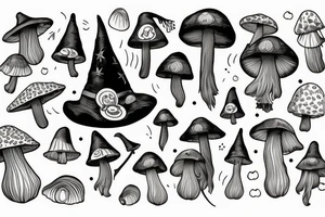 Witch in a mushroom hat tattoo idea