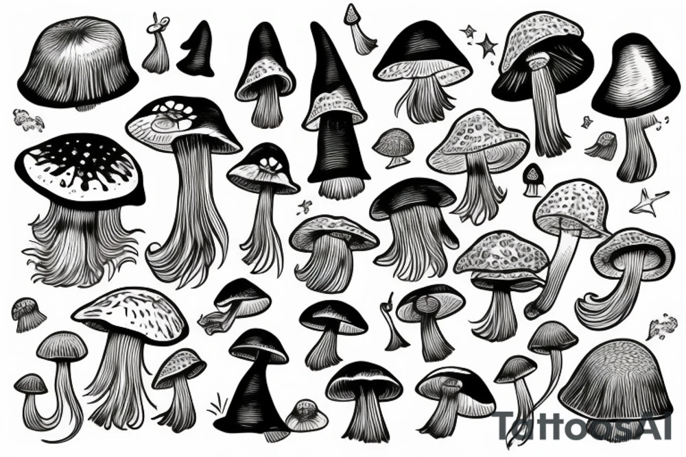 Witch with a mushroom hat tattoo idea