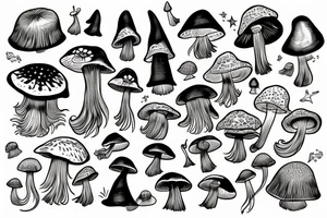 Witch with a mushroom hat tattoo idea