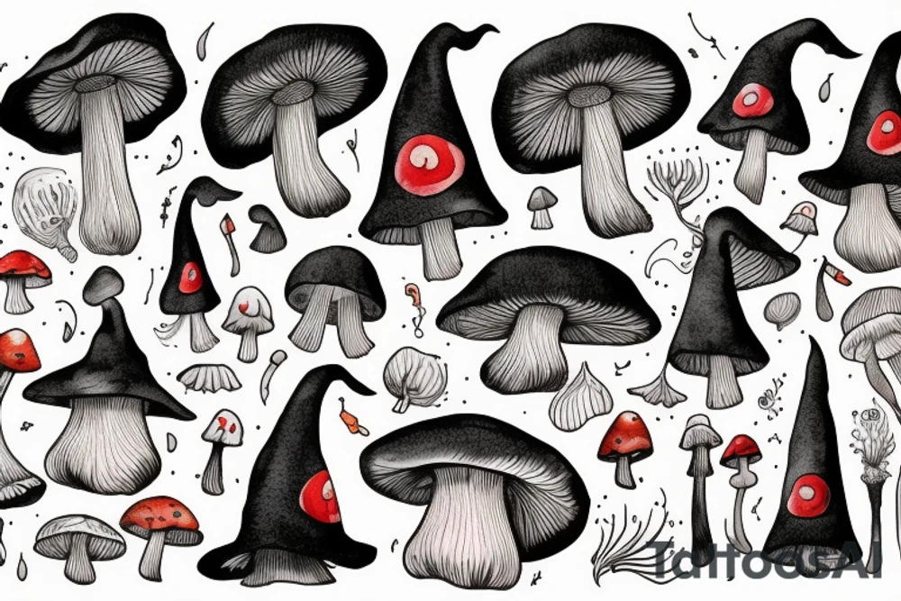 Witch with a mushroom hat tattoo idea