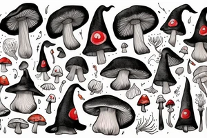 Witch with a mushroom hat tattoo idea