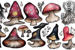 Witch with a mushroom hat tattoo idea