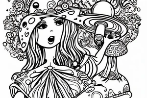 Cute Princess with a mushroom hat sitting , picture should be very colourful tattoo idea