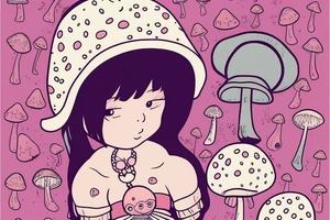 Cute Princess with a mushroom hat sitting , picture should be very colourful tattoo idea