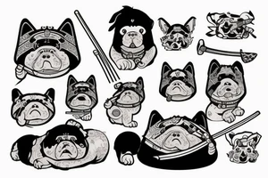 Samurai chubby dog with katana in his paws tattoo idea
