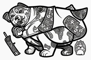 Samurai chubby dog with katana in his paws tattoo idea