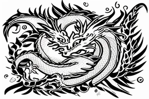 Dragon, flowers, book, stone, tree, items tattoo idea