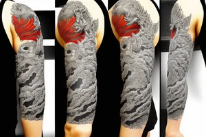 shin sleeve hanya mask, dragon, japanese tower tattoo idea