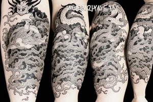 Leg hanya mask, dragon, japanese tower tattoo idea