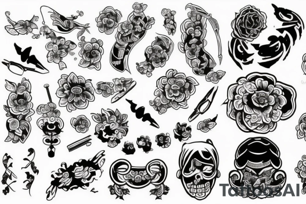 Самурай, дівчина, квіти, дрякон, маска tattoo idea