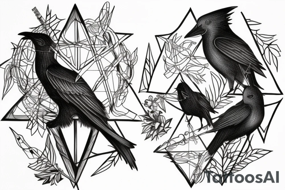 two black crows, symmetrically, on the girl's pelvis, triangle down tattoo idea