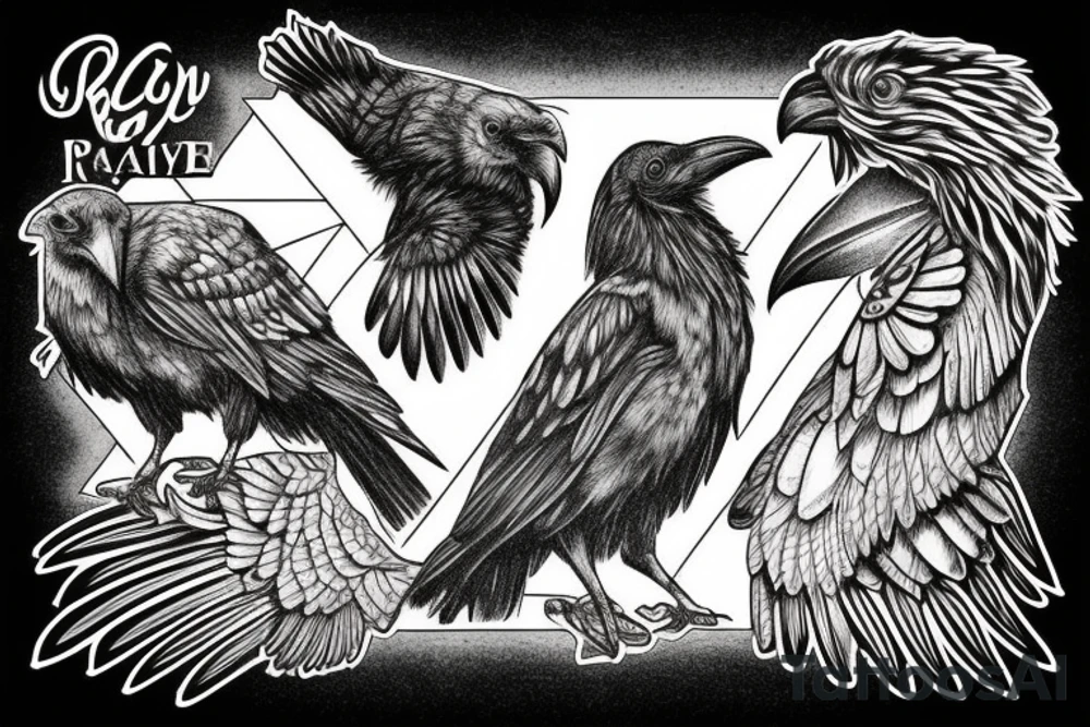 one raven looks to the left, the second raven looks to the right, there is a triangle in the middle tattoo idea