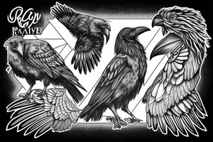 one raven looks to the left, the second raven looks to the right, there is a triangle in the middle tattoo idea