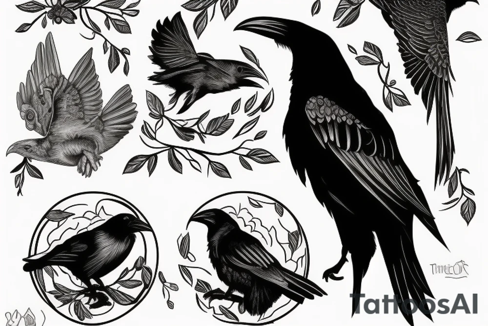one raven looks to the left, the second raven looks to the right, there is a triangle in the middle tattoo idea