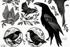 one raven looks to the left, the second raven looks to the right, there is a triangle in the middle tattoo idea