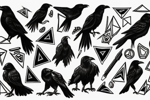 one raven looks to the left, the second raven looks to the right, there is a triangle in the middle tattoo idea