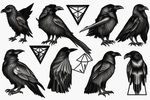 one raven looks to the left, the second raven looks to the right, there is a triangle in the middle tattoo idea