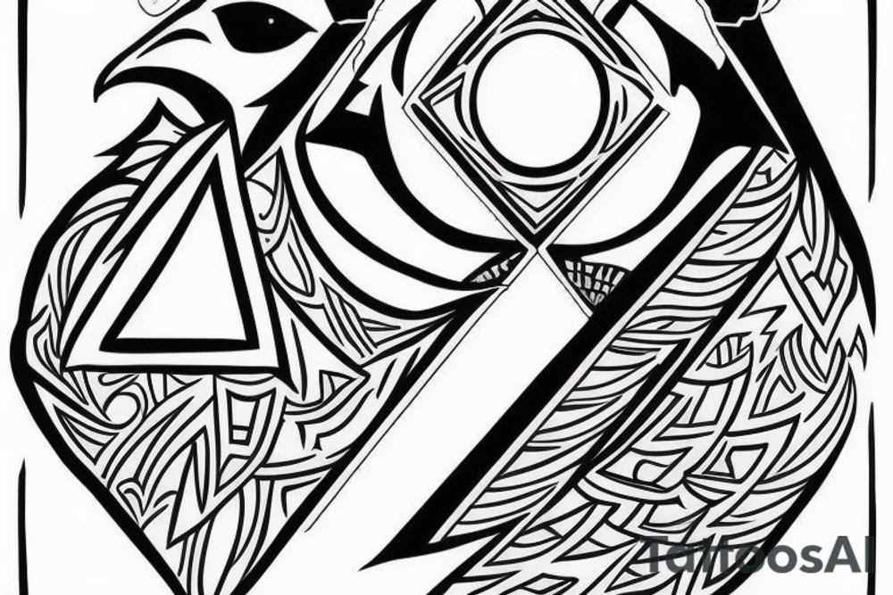 one raven looks to the left, the second raven looks to the right, there is a triangle in the middle tattoo idea